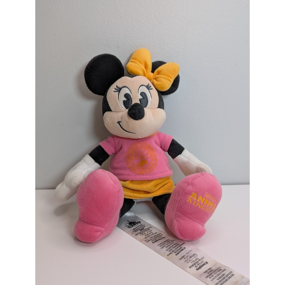 Disney Parks Animal Kingdom Minnie Mouse 11" Plush Orange Pink With Bow